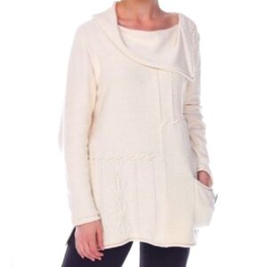 Pure Knit Gipsy Pullover Cotton Ivory Sweater Side Pocket Button Detail